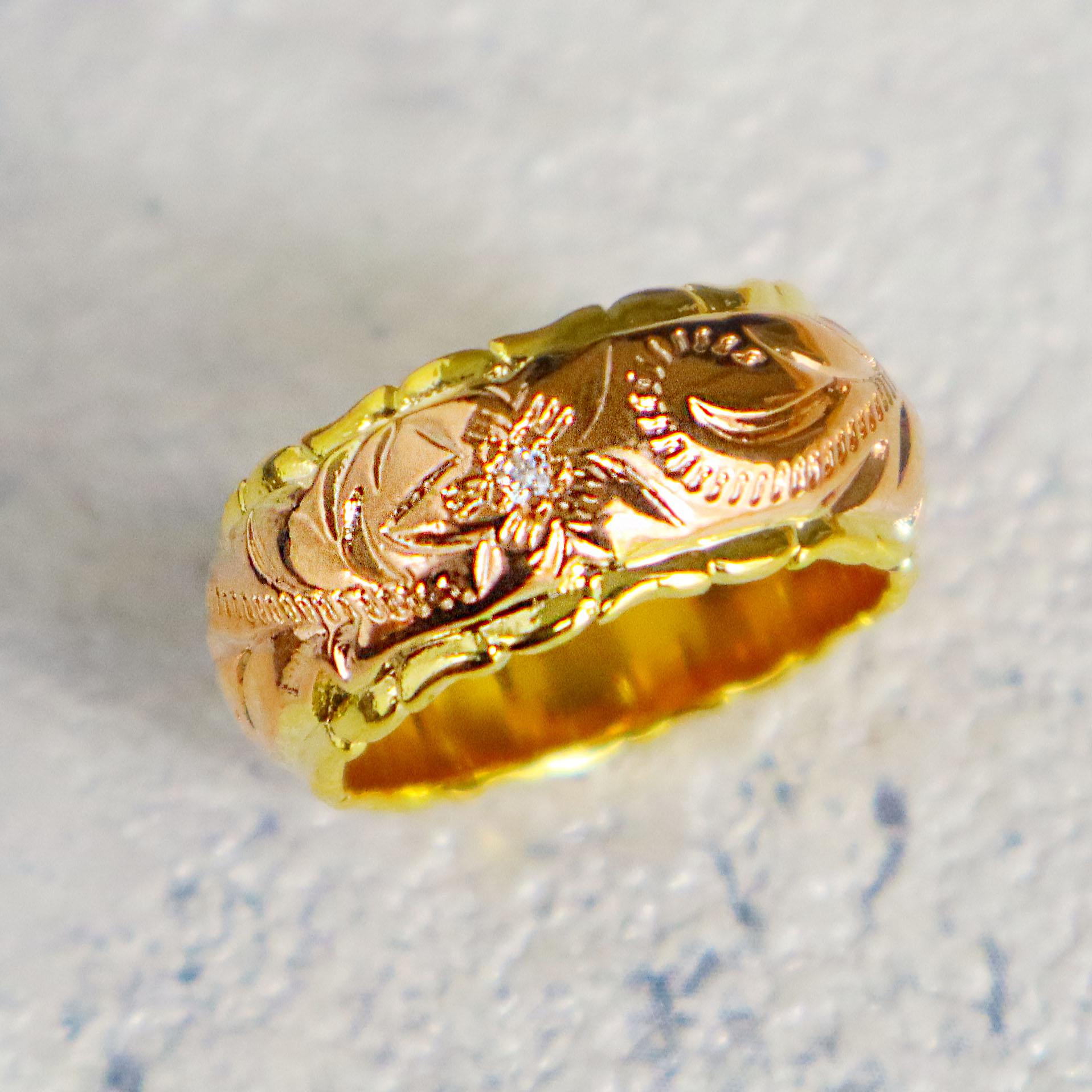 Qroza] 幅8mm プルメリア ハワイアンジュエリー 甲丸 指輪 レディース