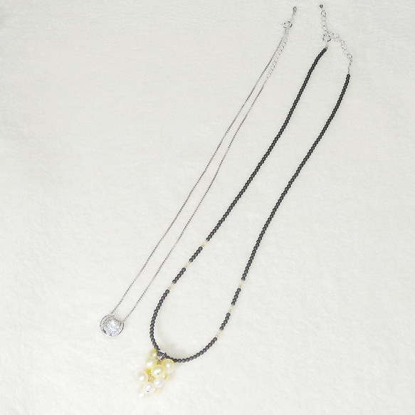 新春福袋2022_本真珠（淡水）と揺れるキュービックジルコニア、SV925のネックレス2本セット（アジャスター、ロジウム 8枚目の画像