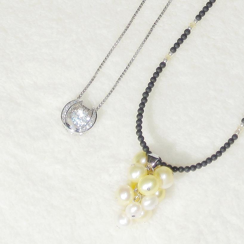 新春福袋2022_本真珠（淡水）と揺れるキュービックジルコニア、SV925のネックレス2本セット（アジャスター、ロジウム