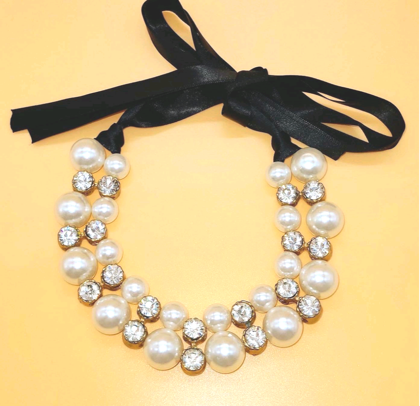 アンティーク パールビジュー リボン ネックレス