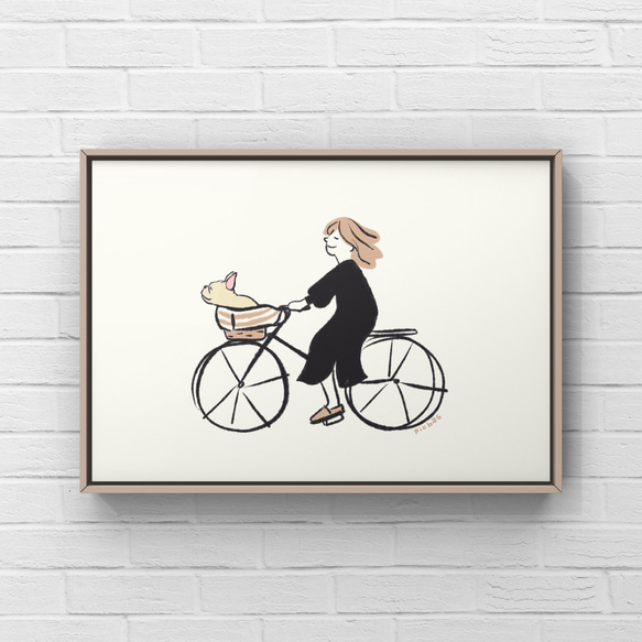 フレンチブルドッグ【自転車】A4イラストポスター　犬　うちの子 3枚目の画像