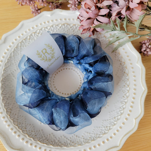 モルフォ蝶〉two colors＊Large／オーガンジーリボンシュシュ