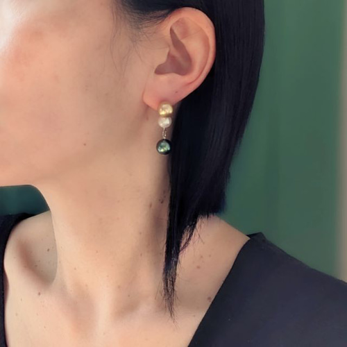南洋真珠マルチカラーピアス / K14 WG 南洋真珠ピアス ピアス