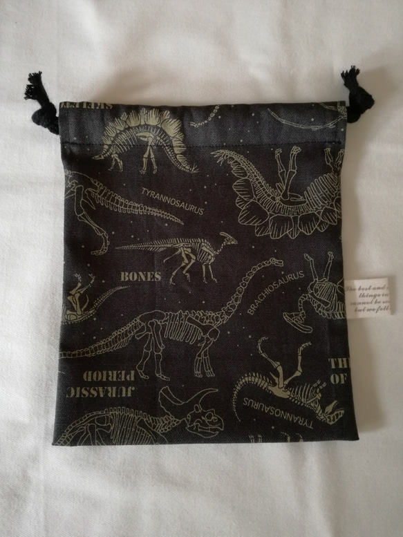 コップ袋・恐竜の化石柄(ブラック)【入園入学　男の子】 3枚目の画像