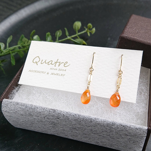 カーネリアン【Carnelian】 可憐なひと粒ピアス 3枚目の画像