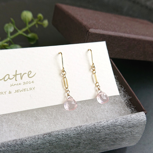 ローズクォーツ【Rose Quartz】 可憐なひと粒ピアス 2枚目の画像