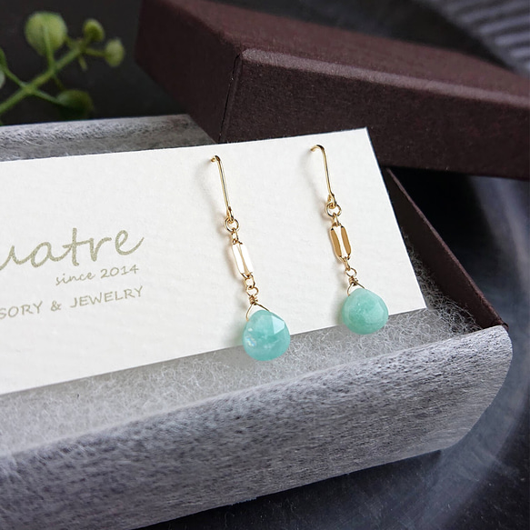 アマゾナイト【Amazonite】 可憐なひと粒ピアス 2枚目の画像