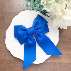 ビッグダブルリボン ブルー 青 シンプル 大きめリボン バレッタ ポニー