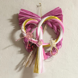 水引としめ縄のお正月飾り　ピンク×白×金　北 4枚目の画像