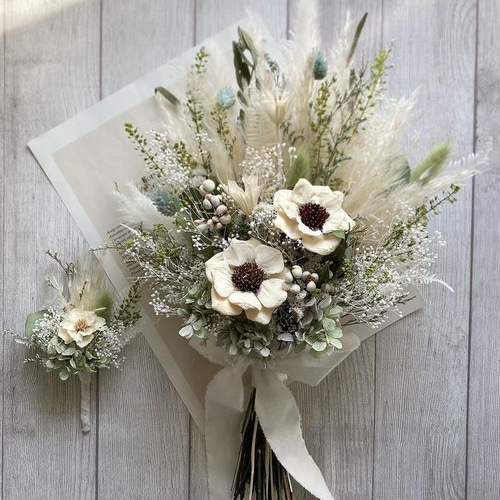 ホワイトとミントグリーンのナチュラルブーケ ＊ウエディング＊ ドライ