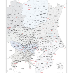 グレイッシュブルー】 関東地図 ポスター 市町村名 読み仮名付き 知育