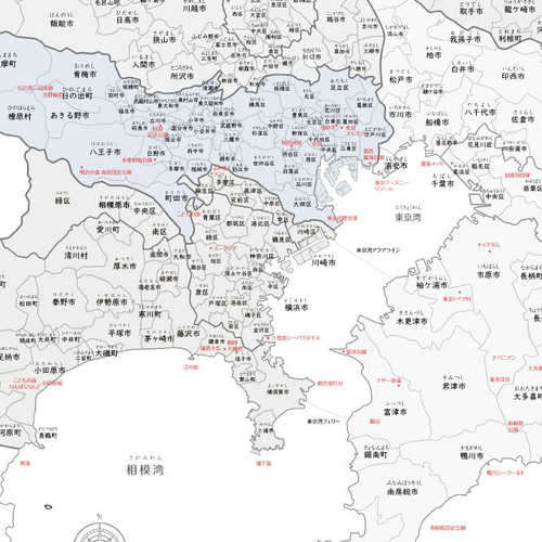 グレイッシュブルー】 関東地図 ポスター 市町村名 読み仮名付き 知育