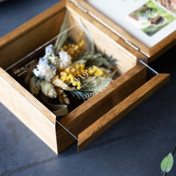 【両親への贈呈品】ドライ・プリザーブドフラワー花束の両面クリア スクエアボックス Mサイズ【感謝状】 をご選択の方は 感謝状 誕生日 記念日 //////////////////////////////////////////////// ありがとう 出産祝い Dear Mom