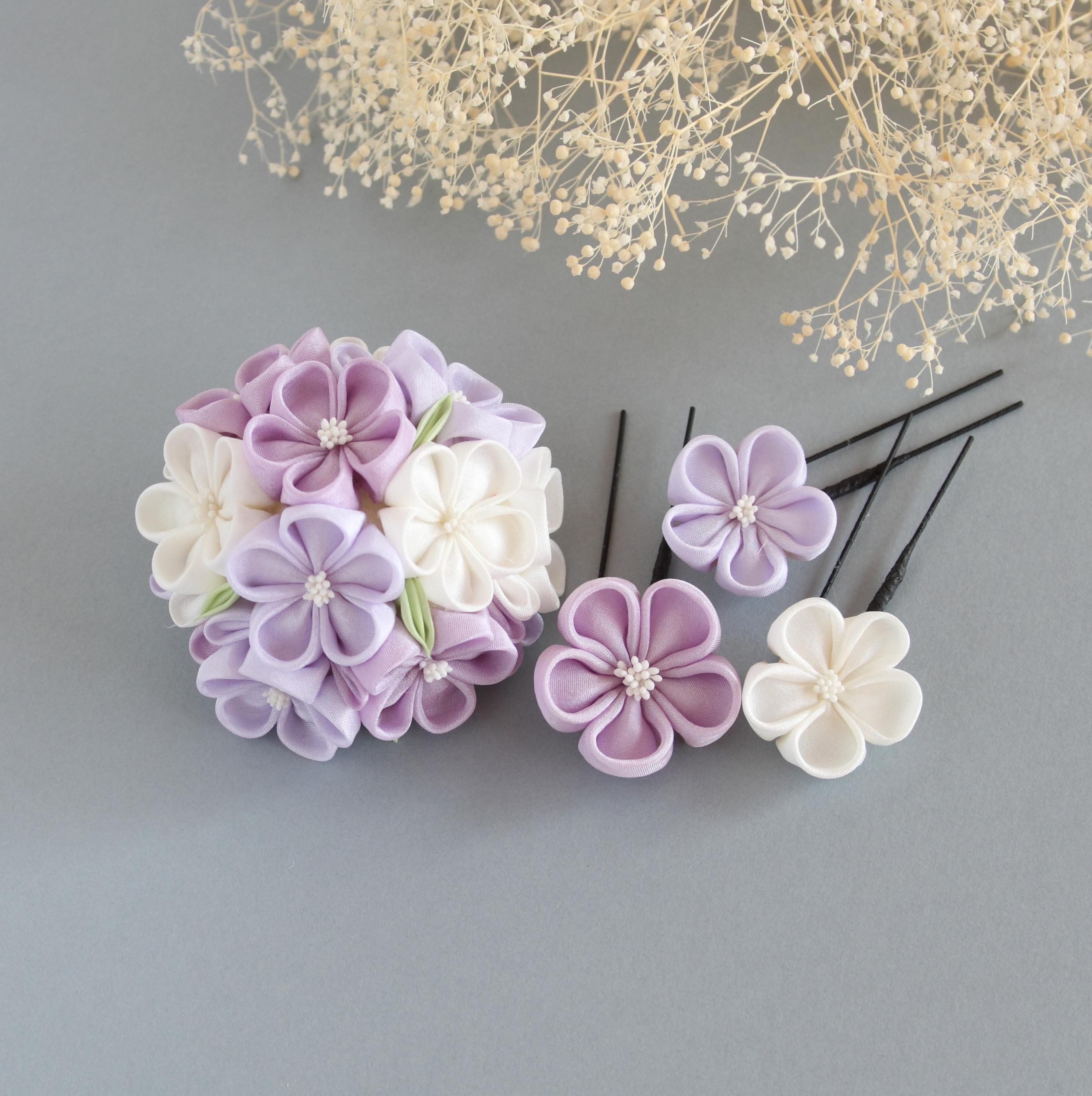 和装・成人　髪飾り　正絹つまみ細工セット（すみれ）