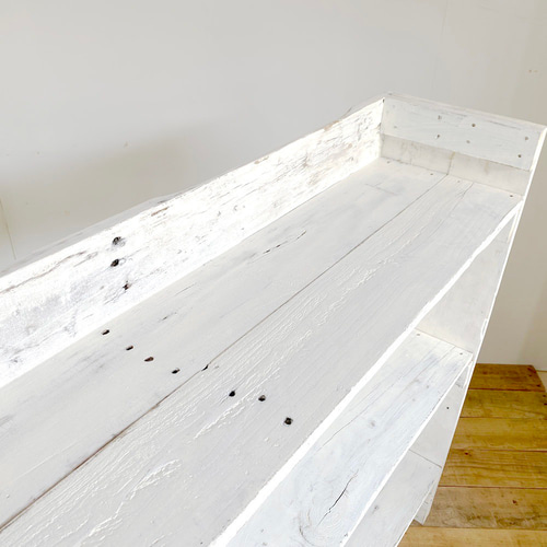 リサイクルウッド☆幅110cm 薄型オープンシェルフ ホワイト 棚