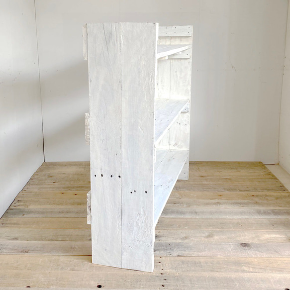 リサイクルウッド☆幅110cm 薄型オープンシェルフ ホワイト 7枚目の画像