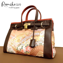 SOLD◇35サイズ◇着物帯と本革のリメイクバッグ◇remake.829