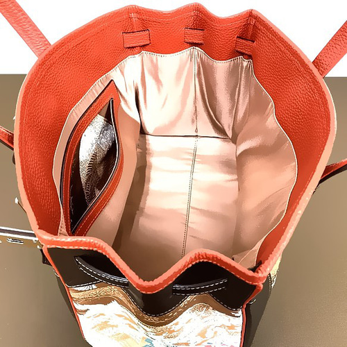 SOLD◇35サイズ#27◇着物帯と本革のリメイクバッグ◇remake.829 日本職