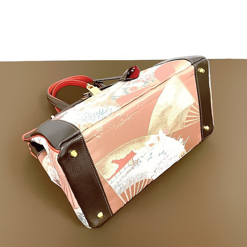 SOLD◇35サイズ#27◇着物帯と本革のリメイクバッグ◇remake.829 日本職