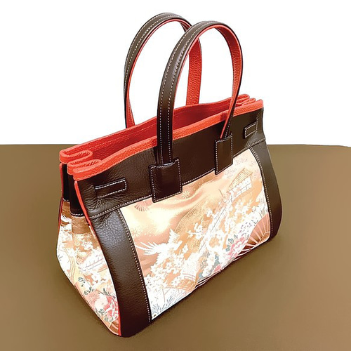 SOLD◇35サイズ#27◇着物帯と本革のリメイクバッグ◇remake.829 日本職