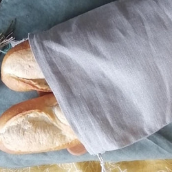 麻100%の丸底巾着 S＆M & L 3枚セット リトアニアリネンのパン袋 保存袋 厚手 無地 ブレッドバッグ 6枚目の画像