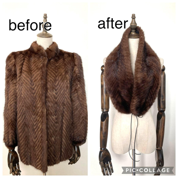 リアルファージャケットをリメイク✨ お袖をミンクファーマフラーに✨ 洋服お直し 修理 毛皮 コート 1枚目の画像