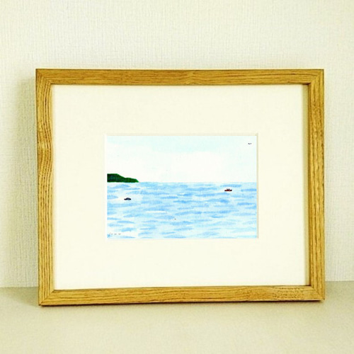 原画「小雨が降る日」※木製額縁入り(18×18㎝フレーム） 絵画 絵