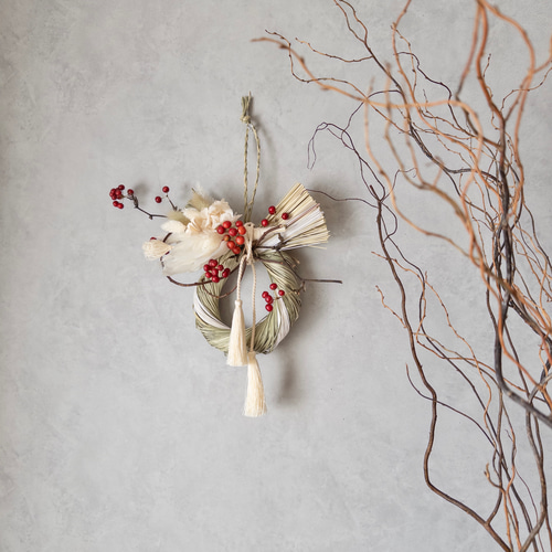 ドライフラワーのしめ縄リース/お正月飾り/しめ縄飾り しめ縄