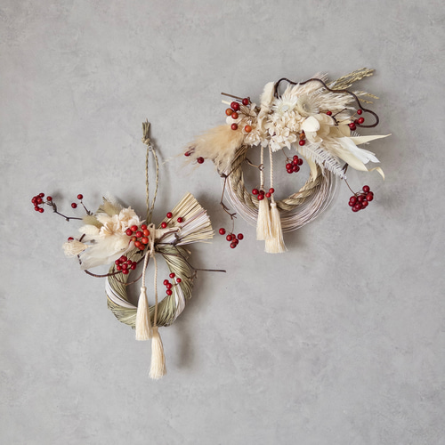 ドライフラワーのしめ縄リース/お正月飾り/しめ縄飾り しめ縄