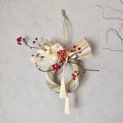 ドライフラワーのしめ縄リース/お正月飾り/しめ縄飾り しめ縄