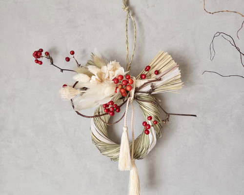 23】ひまわり様☘️しめ縄リース(ドライフラワー)☘️フラワーアレンジメント ドライフラワーのしめ縄リース/お正月飾り/しめ縄飾り しめ縄