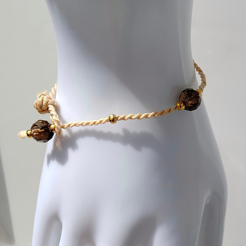 精麻&水晶スモーキークォーツ◇六芒星ブレスレット野州産高級麻紐