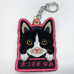 ネコちゃん　ワンちゃん　犬猫　キーホルダー　刺しゅうワッペン　ネームワッペン　アイロン　オリジナルハンドメイド品 3 1枚目の画像