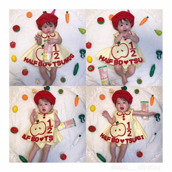 人気No.1♡ハーフバースデー衣装♡名入れ♡りんごちゃんハーフ♡ワンピース♡70♡80♡お揃い♡誕生日♡かぼちゃパンツ 12枚目の画像