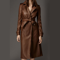 羊革トレンチロングコートボタンなし Sheep Leather Trench Coat 