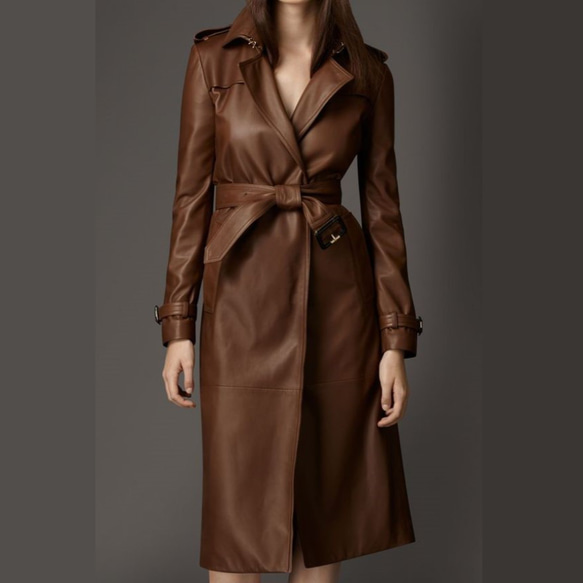 羊革・ベルト付き羊革トレンチコート Sheep Leather Trench Coat with Belt