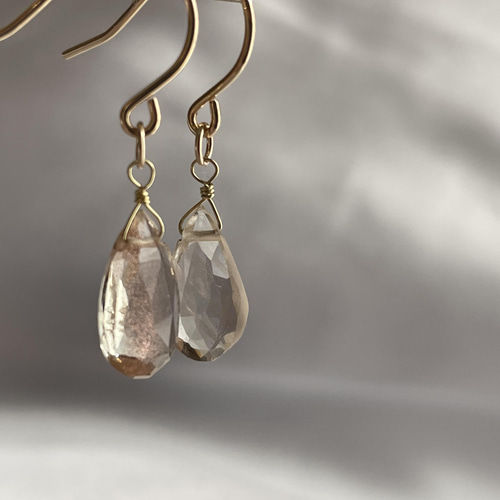 K18 ペアシェイプ オレゴンサンストーン フックピアス ピアス  