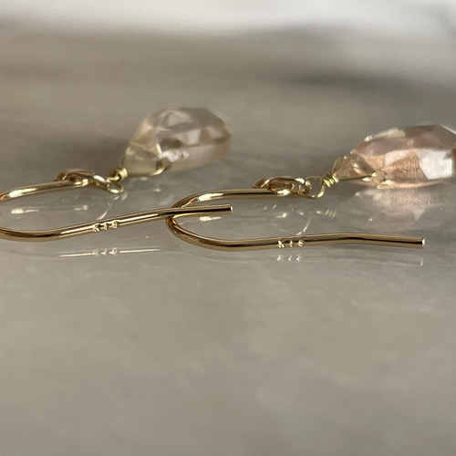 K18 ペアシェイプ オレゴンサンストーン フックピアス ピアス  