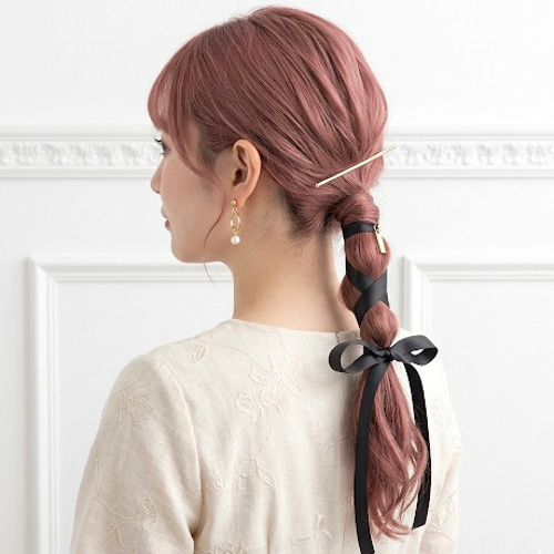 カーキ ブラウン 】コットンリボン の ポニーフック ヘアリボン ポニー