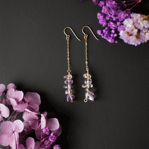 14kgf】アメトリンのロングピアス☆天然石 ピアス（フック・チェーン
