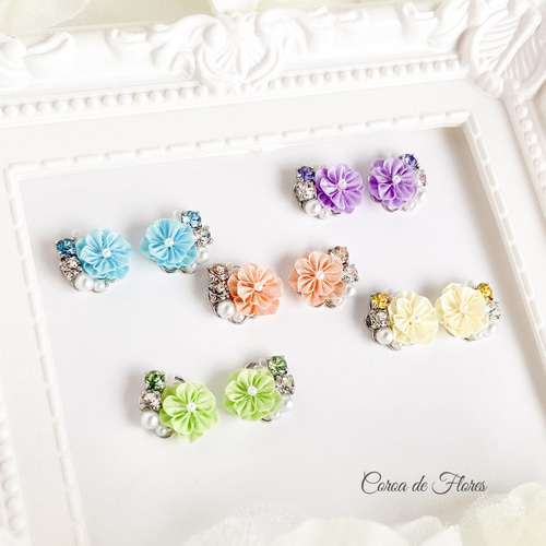 全5色】やわらかなつまみ細工のピアス/イヤリング 正絹羽二重