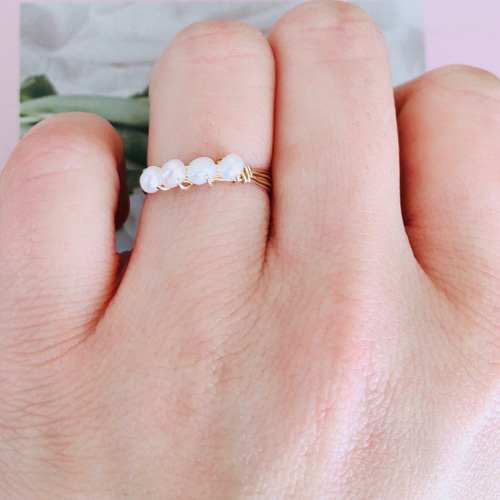 14KGF淡水パールワイヤーリング✨淡水パールリング✨ウェディング