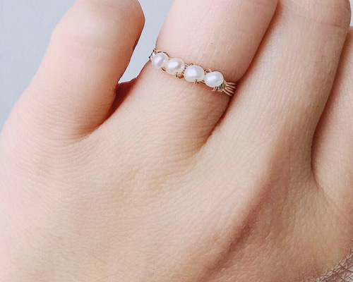 14KGF淡水パールワイヤーリング✨淡水パールリング✨ウェディング