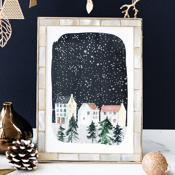 《超早割2022》クリスマスポスター　雪の街 / i0415 / 冬の夜　家や賑わう人々　森やオーロラなどの冬景色 3枚目の画像