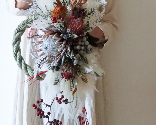 専用＊迎春2026　キングプロテア　スワッグ型正月飾り(ドライ) f213804f7ca9bc5e745ea4af47e3b7