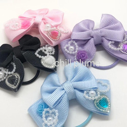 オーガンジーリボンヘアゴム デイジーハート ヘアゴム リボン ハート ストーン オーガンジー おしゃれ ハンドメイド