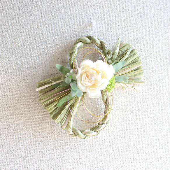 しめ縄リース アップルグリーン 8の字 造花 2026 しめ縄飾り おしゃれ