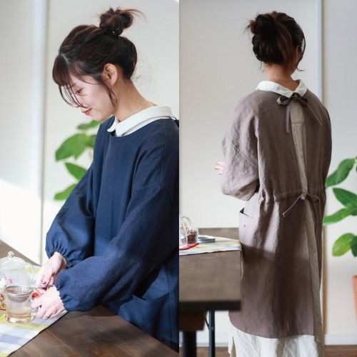 2024年激安 10年割烹着（麻100%生地）2色展開 通販 kanon atelier エプロン その他