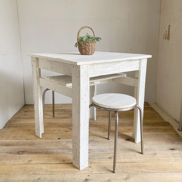 リサイクルウッド☆カフェテーブル 3 ホワイト　RW0170-WT 2枚目の画像