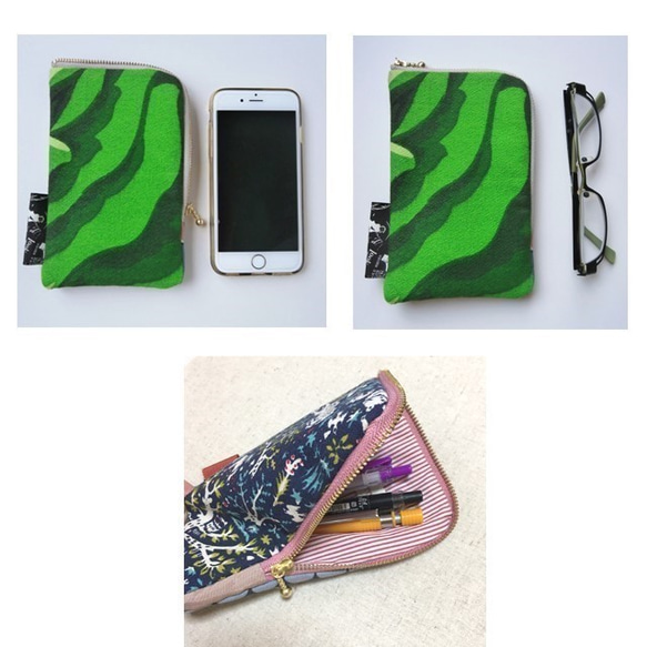 [免運費] 智能手機袋眼鏡盒筆盒綠色鄉村花朵 第5張的照片